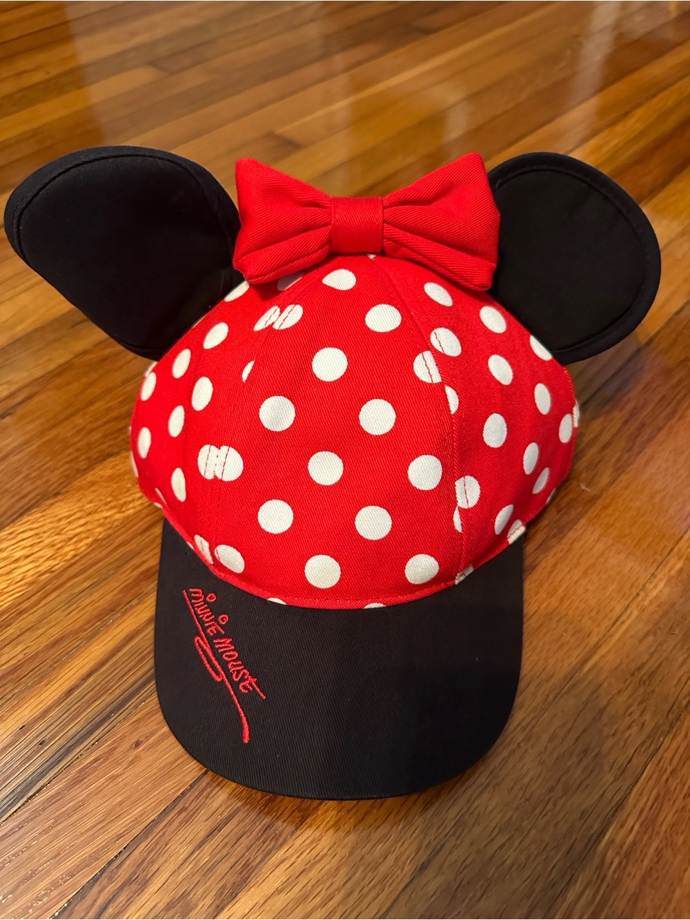 Disney Red and Black Polka Dot Minnie Ear Cap/Hat with Bow
